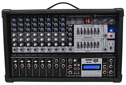 Rockville 12 Channel 4800w Powered Mixer, 7 Band EQ, Effects, USB, 48V (RPM109)