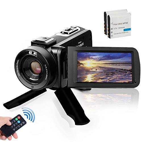 VJIANGER Video Camera Camcorder, Digital YouTube Vlogging Camera FHD 2.7K 30FPS 24MP 16X Digital Zoom 3 Inch Touch Screen Video Recorder with Remote Control and Tripod, 2 Batteries