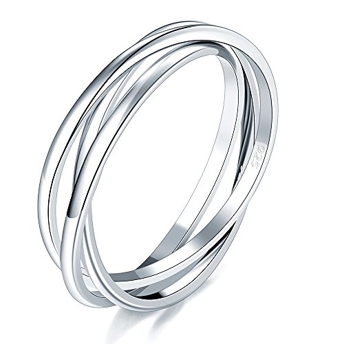 BORUO 925 Sterling Silver Ring Triple Interlocked Rolling High Polish Ring Size 8