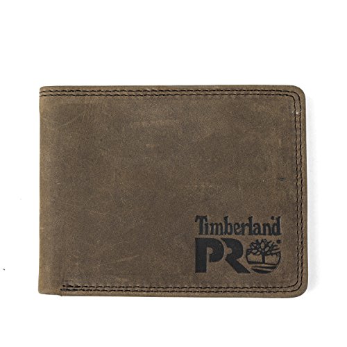 Timberland PRO Men's Slim Leather RFID Bifold Wallet with Back ID Window, Dark Brown/Pullman, One Size