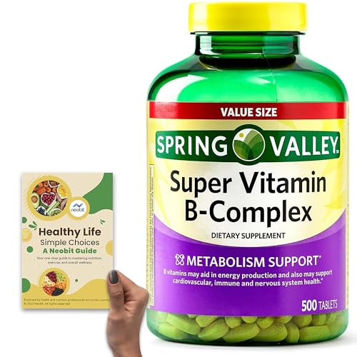 Spring Valley Super Vitamin B-Complex, B6, B12, C, Biotin, Folate, Thiamine, 500 Tablets Value Size, Metabolism & Energy Support, Dietary Supplement - Bundle with 'Healthy Life, Simple Choices: Guide'