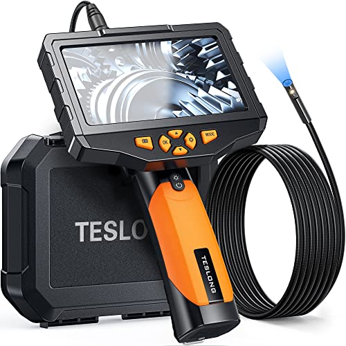 Teslong Inspection Camera, Dual Lens Endoscope Camera with Light 5' IPS Screen Digital Industrial Borescope,1080P Endoscope Waterproof Flexible Probe Borescope Camera with Light(10ft)