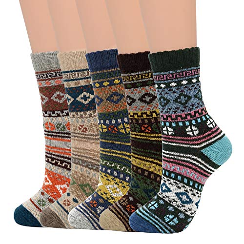 Zando Women's Fall Winter Hiking Socks Wool Socks Boot Socks Vintage Wool Socks Soft Warm Socks Thick Knit Cozy Socks Crew Socks Shoe Size:5-9 Simple Color Snowflake