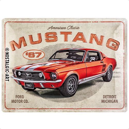 Nostalgic-Art Retro Tin Sign, Ford Mustang – GT 1967 Red – Gift idea for car accessories fans, Metal Plaque, Deco Vintage Design, 11.8' x 15.7'
