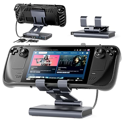 Docking Station Steam Deck Dock: Adjustable Stand 6-in-1 Hub Steam Deck Accessories with HDMI 2.0 4K@60Hz TV/ 1Gb Ethernet/ 3*USB-A 3.0/ PD 3.0 Fast Charging for Steam Deck,Rog Ally, iPad, Smart Phone