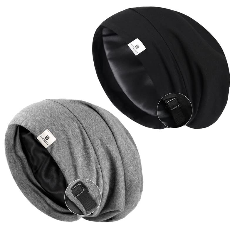 YANIBEST 2 Pcs Silk Bonnet Satin Bonnet Hair Cover Bonnet Sleep Cap - Adjustable Saty on Satin Lined Slouchy Beanie Hat for Women
