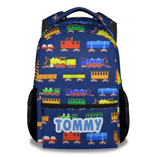 PoshWrap Personalized Train School Backpack for Girls, Boys - 16 Inches Dark Blue Backpacks for Kids 6-12 Years - Lightweight Cool Bookbag for Elementary