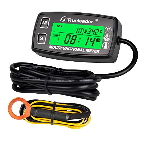 Runleader Digital Tach Hour Meter,Engine Temperature Gauge,Alert RPM & Temp,Backlights Display for Lawn Tractor Compressor Generator Snowmobile Marine Jet Ski Pit Bike
