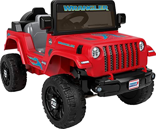 ​Power Wheels Jeep Wrangler Toddler Ride-On Toy with Driving Sounds, Multi-Terrain Traction, Seats 1, Red, Ages 2+ Years