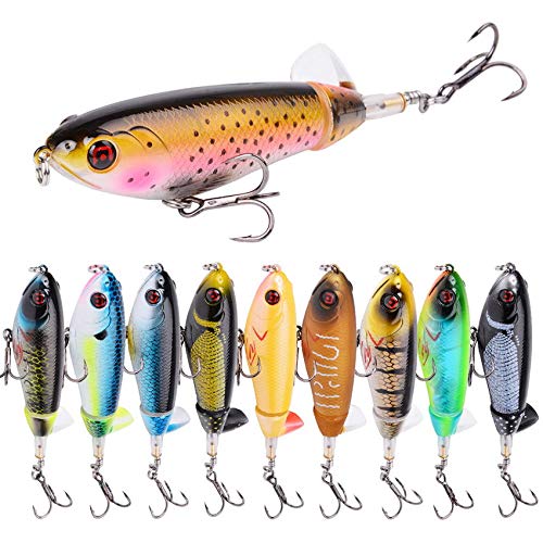 Aneew 10pcs Whopper Popper 105mm Topwater Bass Fishing Lures Kit Floating Pencil Baits Rotating Tail Spinnerbaits