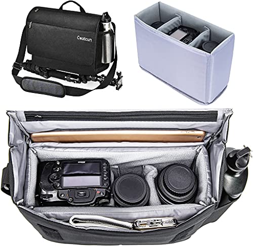 Cwatcun Shockproof Camera Bag with Detachable Insert Case for Canon Sony Nikon Leica Pentax Many Brands Cameras & Lenses Crossbody Camera Bag DSLR SLR Shoulder Camera Bag with Tripod Straps