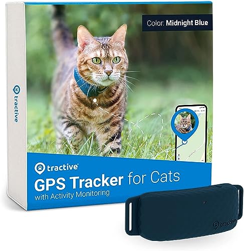 Tractive GPS Tracker & Health Monitoring for Cats (9 lbs+) - Market Leading Pet GPS Location Tracker | Wellness & Escape Alerts | Waterproof | Works with Any Collar (Dark Blue)