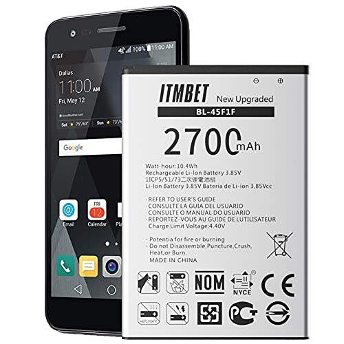 [2700mAh] BL-45F1F Battery,(2023 New Upgraded) Battery Replacement for LG Phoenix 3 Battery for LG Aristo MS210 M150 M151 M210 Phoenix 3 Risio 2 Fortune M153 Fortune 2 LMX210CM, K8 2017, LV3 BL-45F1F
