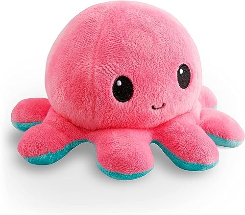 TeeTurtle - The Original Reversible Octopus Plushie - Pink + Aqua - Cute Sensory Fidget Stuffed Animals That Show Your Mood, 4x4x3