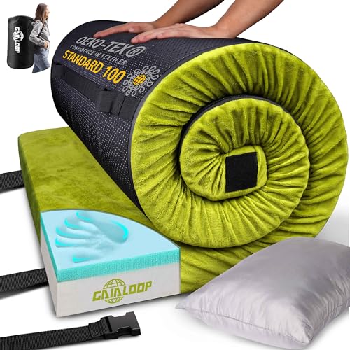 Gaialoop Thick Memory Foam Camping Mattress Sleeping Pad [Car/Tent/Cot] 3 Inch Portable Floor Play Mat Roll Up Mattress for Guests Kids Adults Sleepover Travel [Cot: 72 * 24 * 3' 2023 Upgraded]