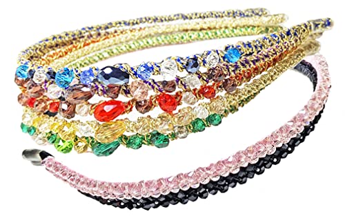 Thin Headbands for Women,Hair Accessories for Women,Headbands for Girls Teens,Hair Bands for Women's Hair,7 Hair Beads Head Bands to Match Hair Color (7pc Bejeweled Headbands, 5+2)