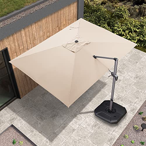 PURPLE LEAF 9' X 11.5' Patio Umbrella Outdoor Cantilever Rectangle Umbrella Aluminum Offset Umbrella with 360-degree Rotation for Garden Deck Pool Patio, Beige