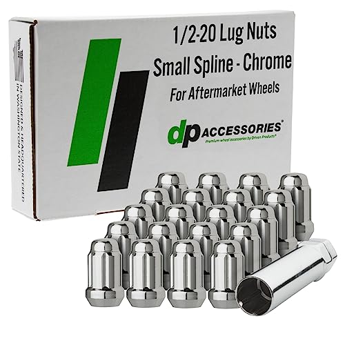 DPAccessories Chrome Spline Lug Nuts - 1/2-20 Lug Nuts Chrome for Aftermarket Wheels - Spline Tuner Lugs 1/2x20 - Set of 20 Chrome Lug Nuts and One Spline Lug Nut Socket - LCS3A2HC2CH4020