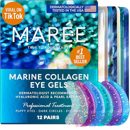 MAREE Eye Gels - Under Eye Gels for Puffy Eyes and Dark Circles with Natural Marine Collagen & Hyaluronic Acid - Anti-Aging Eye Mask for Face to Soothe Puffiness, Eye Bags and Wrinkles
