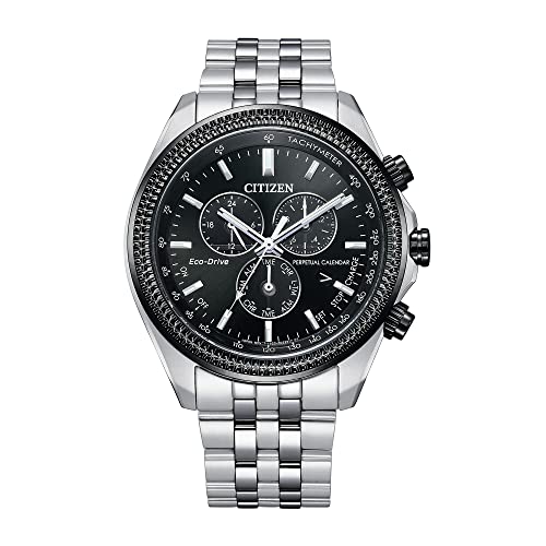 Citizen Men's Eco-Drive Classic Chronograph Watch in Stainless Steel with Perpetual Calendar, Black Dial (Model: BL5566-50E), Silver-Tone and Black