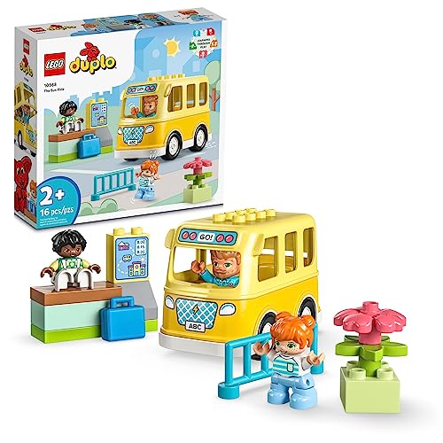 LEGO DUPLO Town Bus Ride 10988 Educational STEM Building Toy Set for Preschool Kids, Boys, Girls Ages 2+, Hands on Learning About Catching The Bus to Day Care and Making Friends