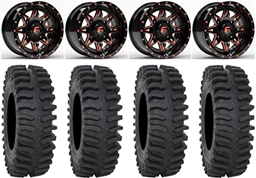 Bundle - 9 Items: Fuel Lethal Orange 15' Wheels 30' XT400 Tires [4x156 Bolt Pattern 3/8x24 Lug Kit]