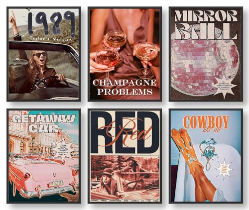 Vintage Taylor Music Poster for Room Aesthetic, Retro Album Inspired Wall Decor, Taylor Gifts Merch, Swift Music Posters (Set of 6, 8 in x 10 in, Unframed)