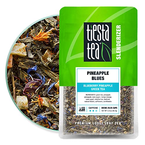 Tiesta Tea - Pineapple Blues | Blueberry Pineapple Green Tea | Premuim Tropical Loose Leaf Tea Blend | Medium Caffeinated Green Tea | Make Hot or Iced Tea & Up to 25 Cups - 2 Ounce Resealable Pouch