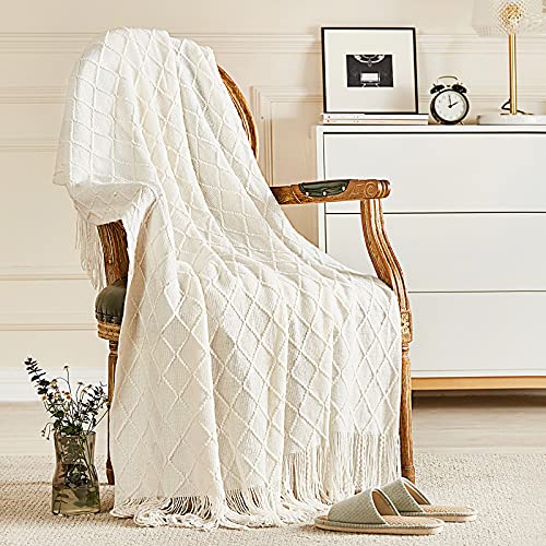 inhand Knitted Throw Blanket for Couch and Bed, Soft Living Room Home Decor Knitted Blanket with Tassel, Outdoor Lightweight Breathable Summer Blanket, Farmhouse Warm Woven Decorative, 50'x60'