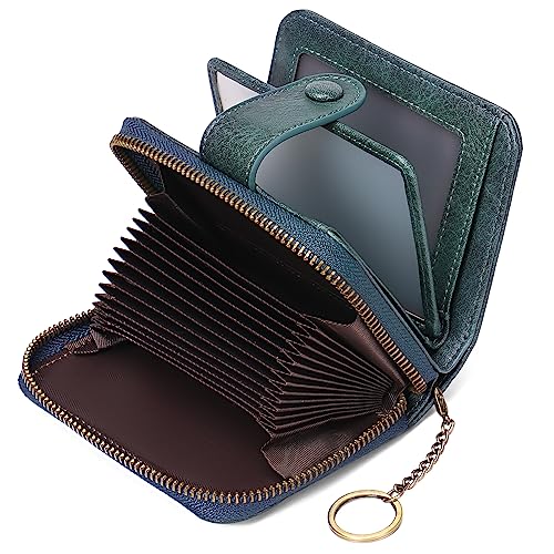GAEKEAO Leather Credit Card Holder Small Wallet for Women RFID Blocking Bifold Zipper Card Case Organizer Wallet with Keychain