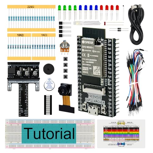 FREENOVE Basic Starter Kit for ESP32-WROVER (Included) (Compatible with Arduino IDE), Onboard Camera Wireless, Python C, 412-Page Detailed Tutorial, 141 Items, 61 Projects
