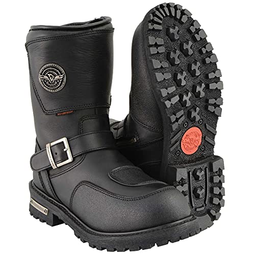 Milwaukee Leather MBM9071WP Men's Black 'Wide Width' 9-inch Waterproof Engineer Leather Biker Boots with Reflective Piping - 13W