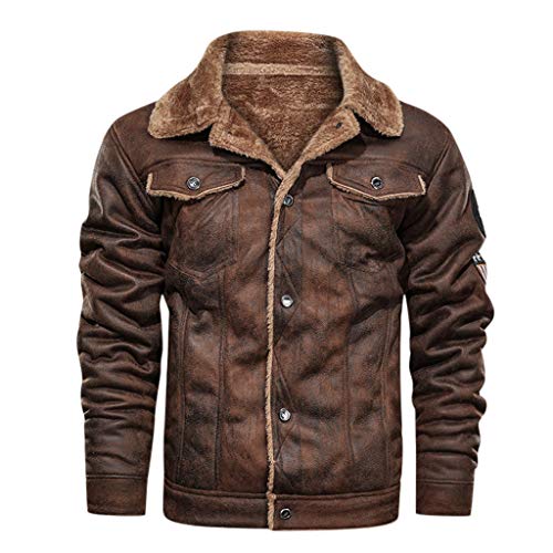 Mens Faux Shearling Rancher Bomber Jacket Sheepskin Leather Warm Duffle Trench Coat Warm Wool Lined Mountain Faux Lamb Jackets Fall Winter Warm Motorcycle Jacket Deals