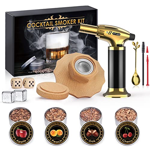 OGERY Cocktail Smoker Kit with Torch, Whiskey Smoker Kit, Old Fashioned Bourbon Drink Smoker Infuser Kit with 4 Flavors Wood Chips, Ideal Gift for Men, Dad, Husband (No Butane)