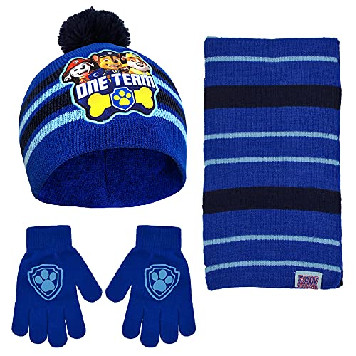 Nickelodeon Boys Toddler Winter, Scarf & Mittens Paw Patrol Marshall Hat, Scarves & Kids Sets, Blue Gloves, Ages 2-4 and Ages 4-7