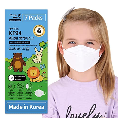 PUREMATE [7 Packs Made in Korea KF94 Face Mask Individual Wrapped Filter Efficiency ≥ 94% (XSmall(7Packs), White)