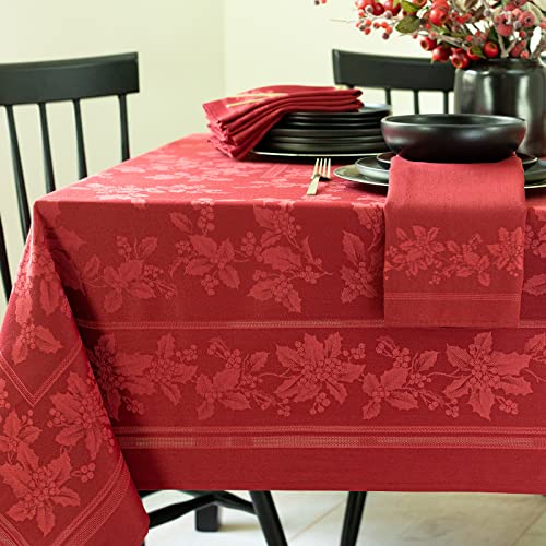 Benson Mills Holiday Elegance Heavyweight Engineered Jacquard Fabric Table Cloth, Holiday, Winter, and Christmas Tablecloth (Dark Red, 60' X 120' Rectangular)