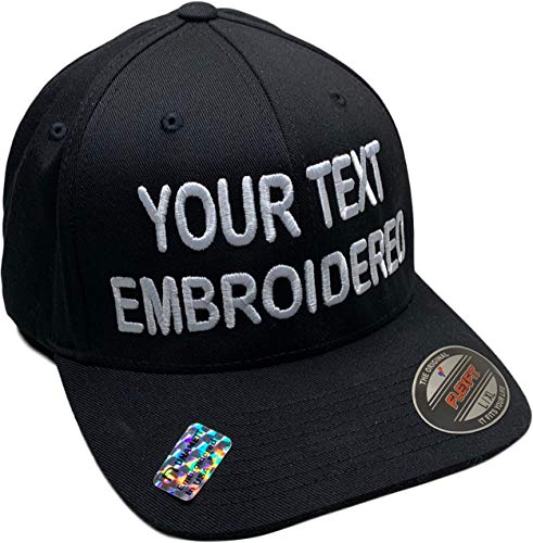 Custom Hat Flexfit 6277 Embroidered Your Own Text Curved Bill (L/XL, Black)