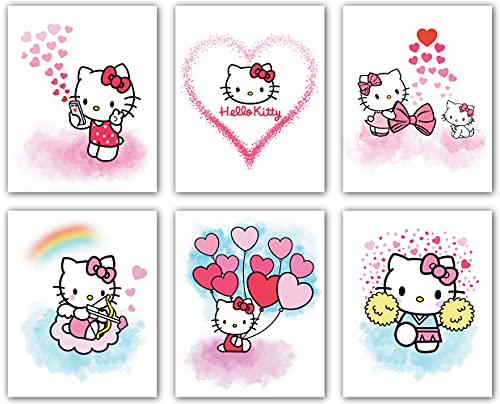 Hello Kitty Poster - Anime Posters, Hello Kitty Room Decor, Kawaii Room Decor, Hello Kitty Watercolor Prints for Teen Girls Kids y2k Room Bedroom Bathroom Nursery Wall Decor Picture Posters Birthday Gifts, Set of 6 UNFRAMED (8x10 Inch) by LIYA