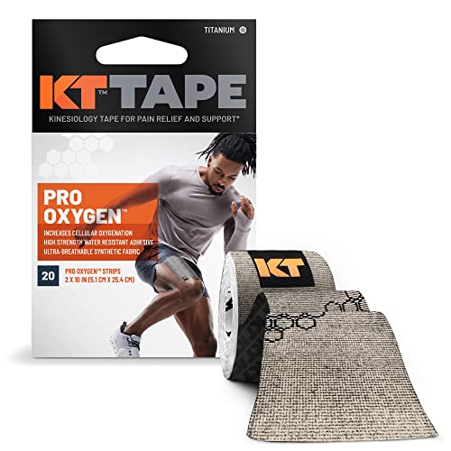 KT Tape Pro Oxygen, Synthetic Kinesiology Athletic Tape with Celliant Technology, 20 Count, 10” Precut Strips, Titanium