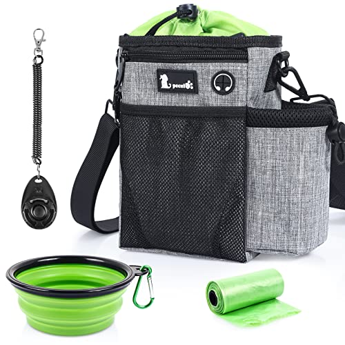 Pecute Dog Treat Pouch with Water Bottle Holder, Dog Training Treat Pouch, Dog Walking Bag, Dog Treat Bag with Waterproof Inner, Poop Bag Dispenser, Travel Bowl, Large Capacity, 3 Ways to Wear