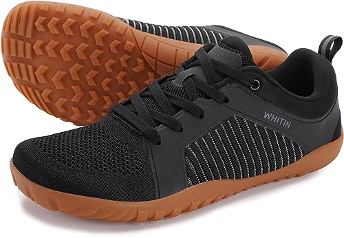 WHITIN Men's Wide Toe Box Trail Running Shoes Barefoot Minimalist Zero Drop Cross Training Minimus Lifting Gym Fitness Lightweight Male Black Gum 46