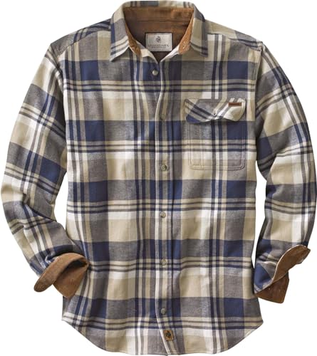 Legendary Whitetails Men's Buck Buck Camp Flannel Shirt, Long Sleeve Plaid Button Down Casual Shirt for Men, with Corduroy Cuffs, Fall & Winter Clothing, Shale Plaid, Medium