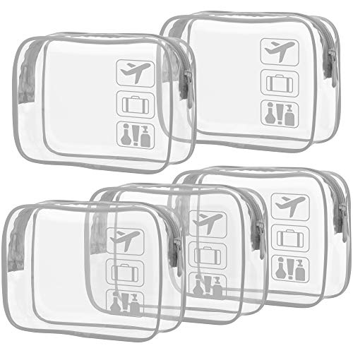 PACKISM Clear Makeup Bag with Zipper, 5 Pack Beauty Clear Cosmetic Bag TSA Approved Toiletry Bag, Travel Clear Toiletry Bag, Quart Size Bag Carry on Airport Airline Compliant Bag, Grey