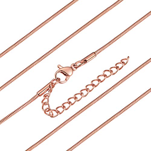 316L Stainless Steel Snake Chain Rose Gold 1mm Thin Slim Necklace Chain for Women, 22'