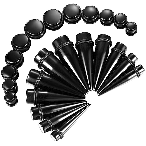BodyJ4You 24PC Ear Stretching Kit - 00G-20mm Big Gauges - Black Acrylic Heavy Tapers No Flare Plugs O-Rings - Stretchers Weights Expanders Eyelets