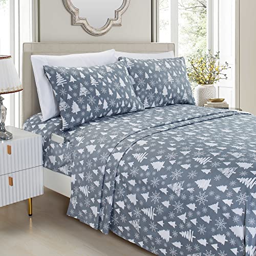 Elegant Comfort Luxury Soft Bed Sheets Holiday Pattern 1500 Premium Hotel Quality Microfiber - Softness Wrinkle and Fade Resistant (6-Piece) Bedding Set, King, Christmas Tree