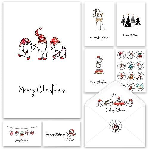 Christmas Cards - Pack of 24, 6 Assorted Designs Merry Christmas Cards with Envelopes - Bulk Greeting and New Years Cards - Perfect to Send Warm Holiday Wishes to Friends and Family - 4' x 6'