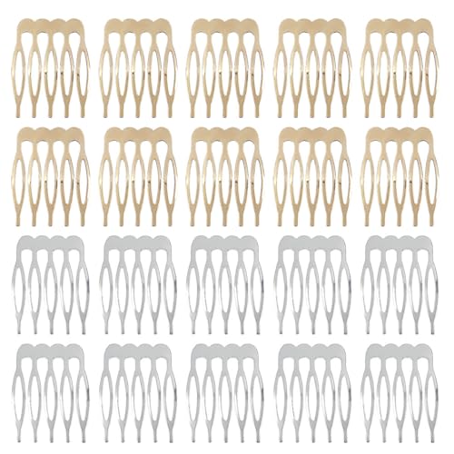 20 Pack 5 Teeth Small Hair Side Combs, Hair Clip Combs, Plain Blank Crafting DIY Slide Combs, Small Tiny Hair Side Combs, Bridal Wedding Veil Combs for Fine Hair, Silver and Gold