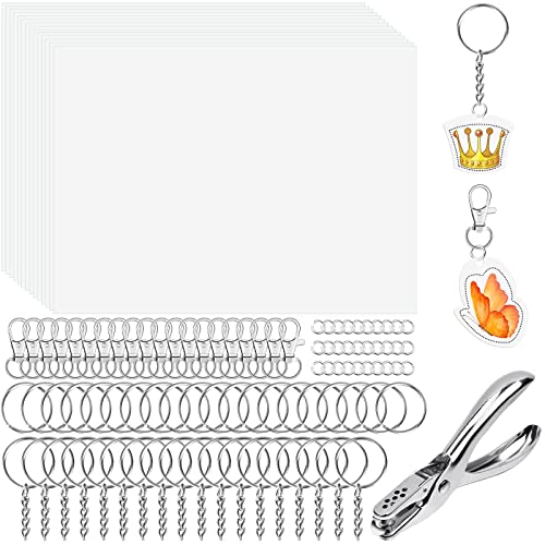 cridoz Shrinky Art Keychain kit, Including 20 Sheets Shrink Plastic Paper, Keychain Clip, Split Key Rings, Key Rings with Chain, Jump Rings, Hole Punch for Kids Creative